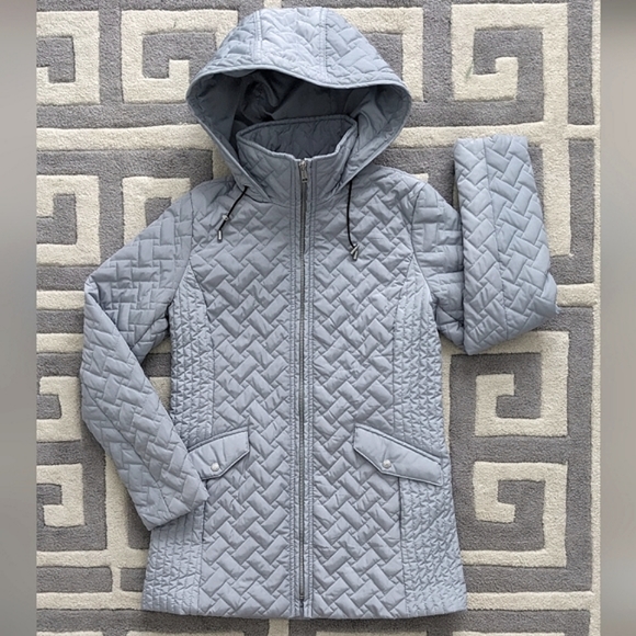 COLE HAAN Signature Quilted Jacket WOMEN'S S/ P Hooded Parka Light Blue - Picture 8 of 14